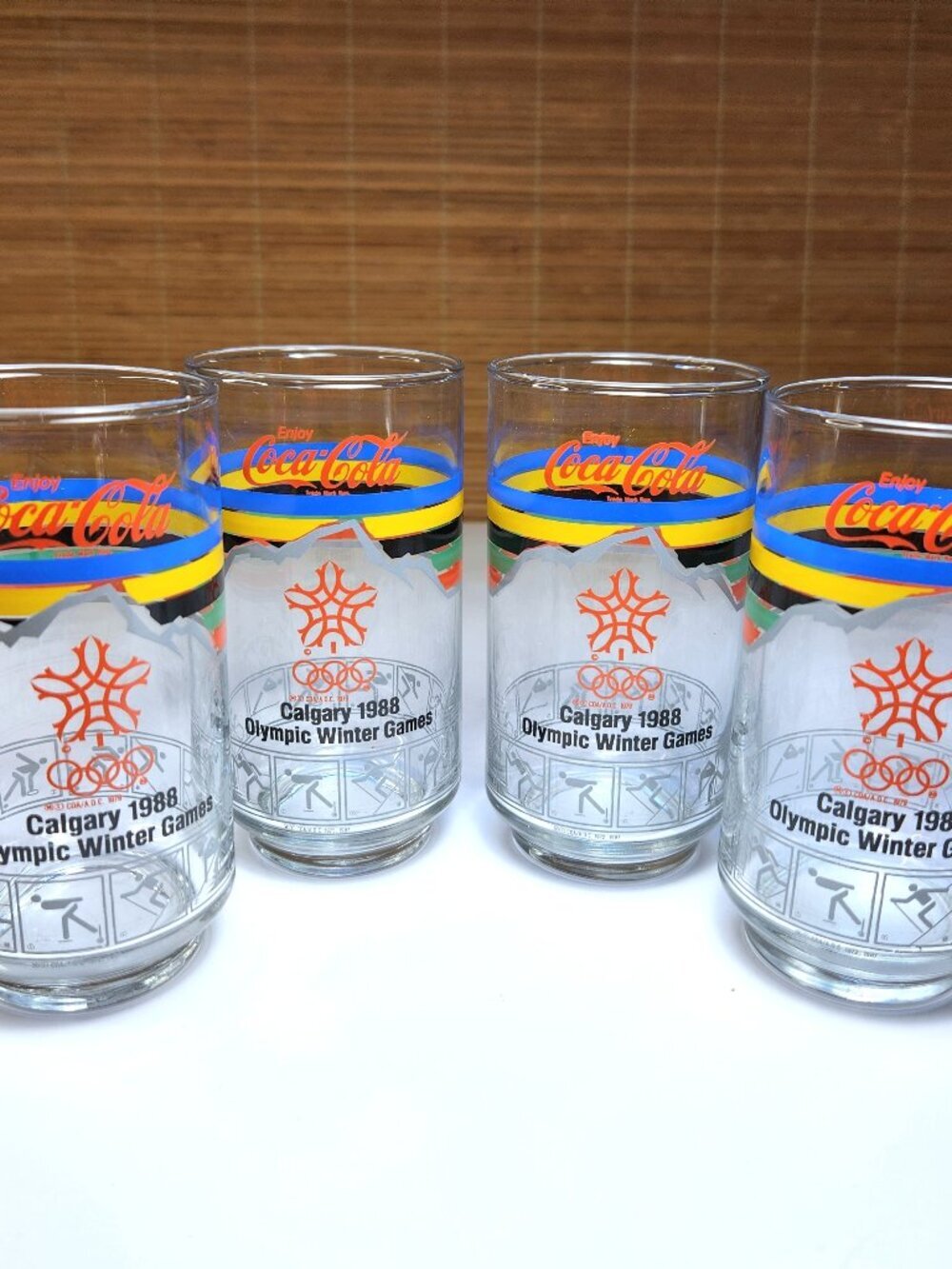 Vintage 1988 Calgary Olympic Winter Games Coca Cola Glass Tumbler Set of 4